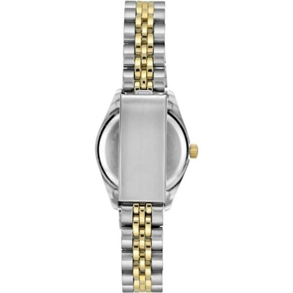 Womens Two Tone Bracelet Watch Crystal Accents Mother of Pearl Dial Date - Picture 2 of 7